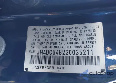 2002 Acura Rsx from USA, damaged, VIN JH4DC54822C035211